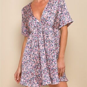 Lulu's Pink Floral Mini Dress